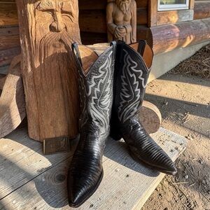 Vintage Justin 8310 Men’s Exotic Black Lizard Skin Western Cowboy Boots Sz 9 EE